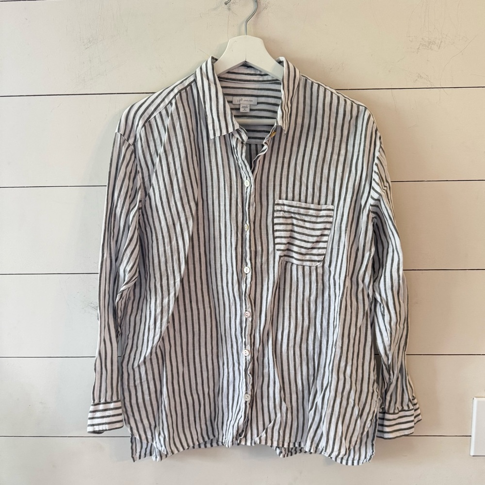 J. Jill Black and White Striped Button Down Shirt